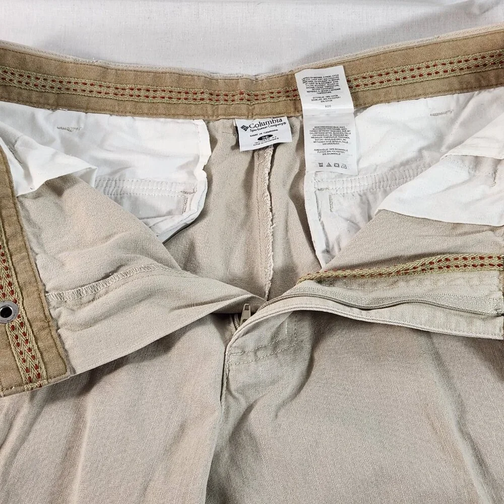 Columbia Outdoor Mens Cotton Khaki Pants Sz 36 (Actual 35) Snap Button Belted - Picture 5 of 12
